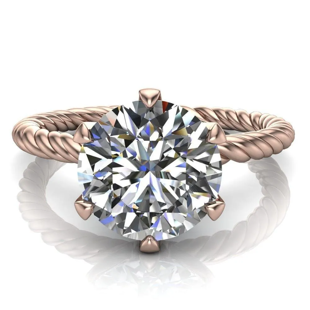 Margaret Round Center Stone Classic Rope 6 Claw Prong Solitaire Ring