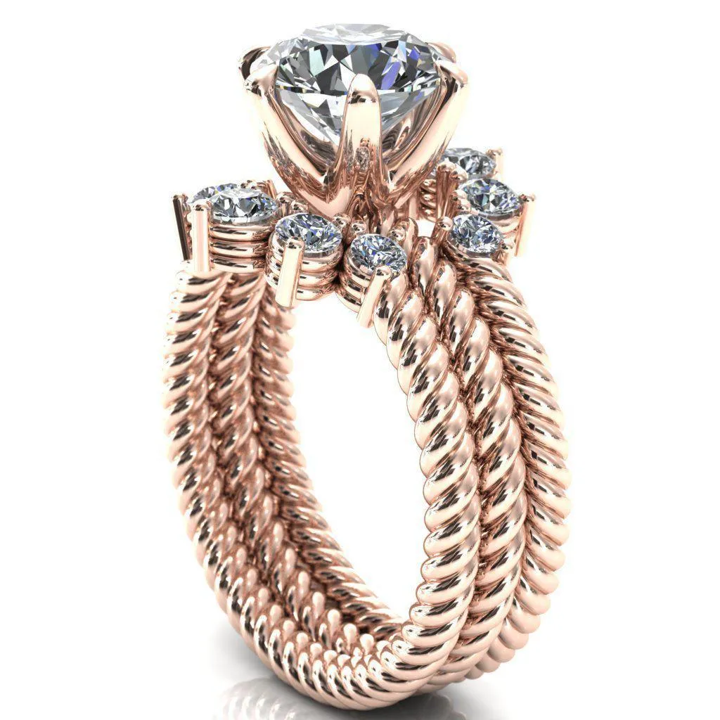 Margaret Round Center Stone Classic Rope 6 Claw Prong Solitaire Ring