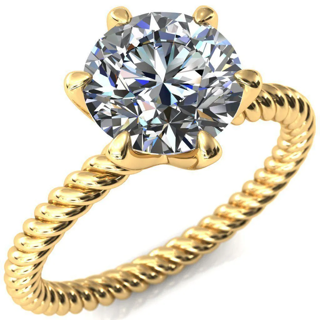 Margaret Round Center Stone Classic Rope 6 Claw Prong Solitaire Ring