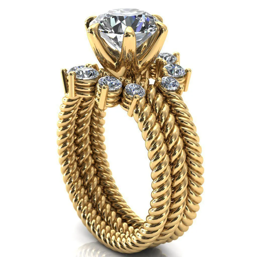 Margaret Round Center Stone Classic Rope 6 Claw Prong Solitaire Ring