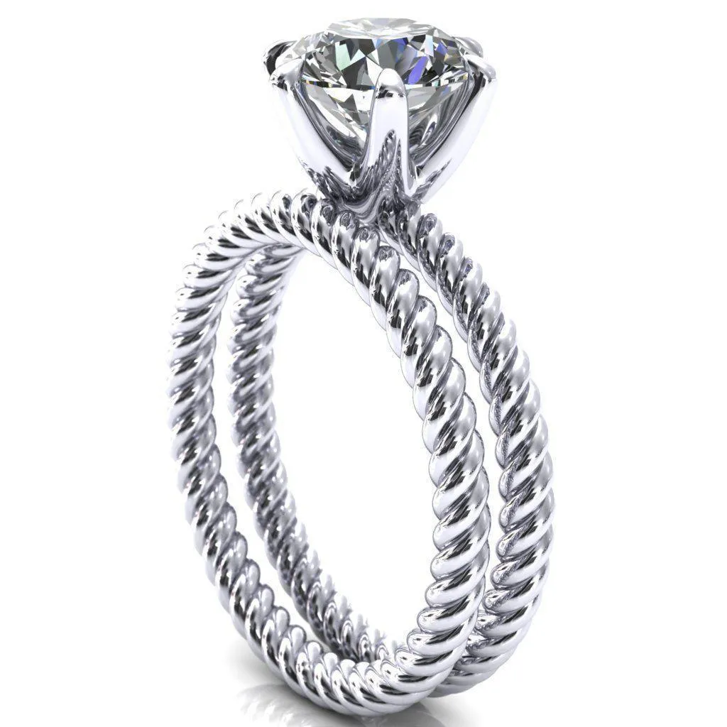 Margaret Round Center Stone Classic Rope 6 Claw Prong Solitaire Ring