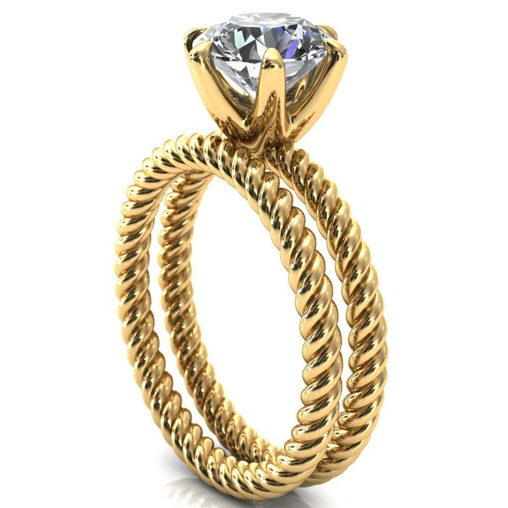 Margaret Round Center Stone Classic Rope 6 Claw Prong Solitaire Ring