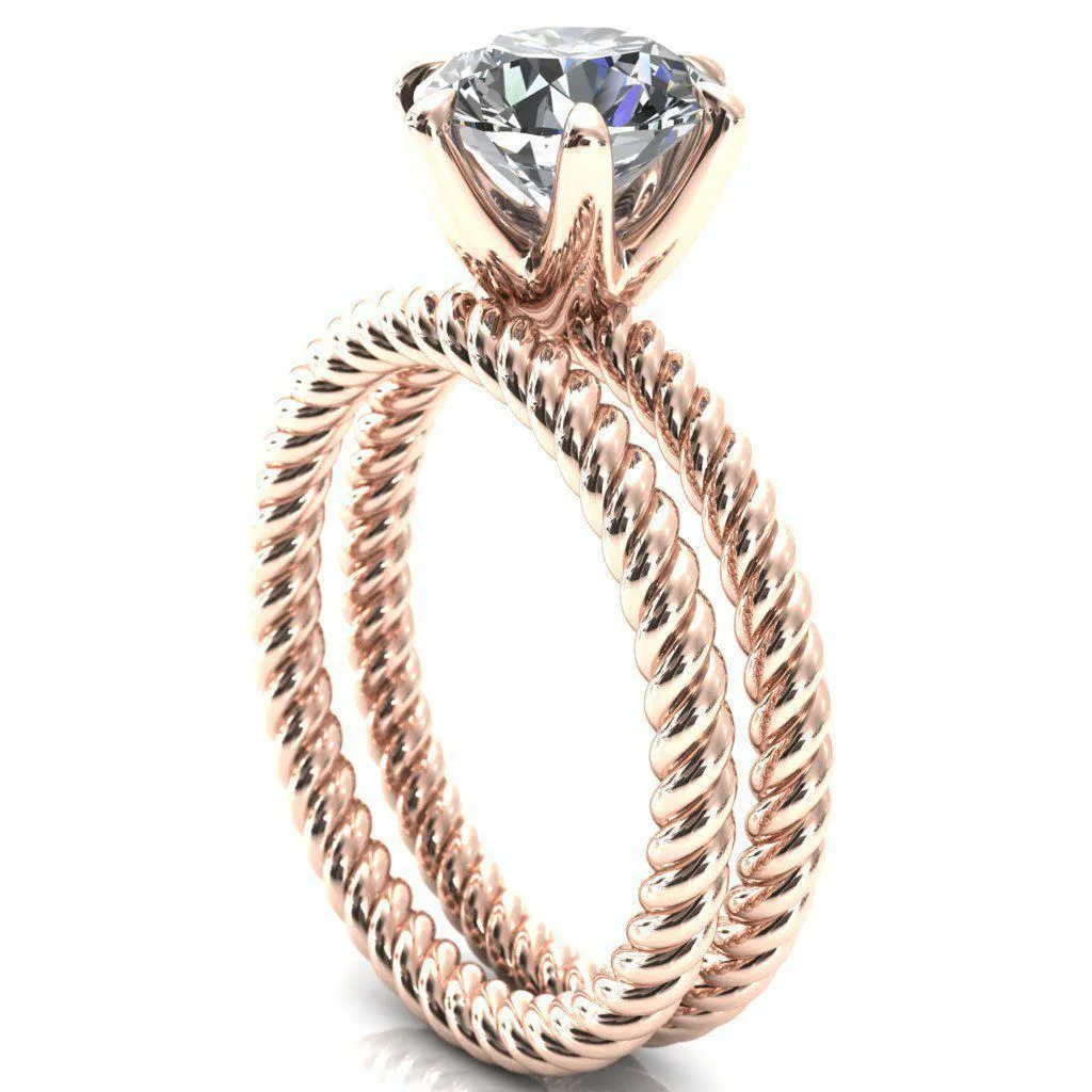 Margaret Round Center Stone Classic Rope 6 Claw Prong Solitaire Ring