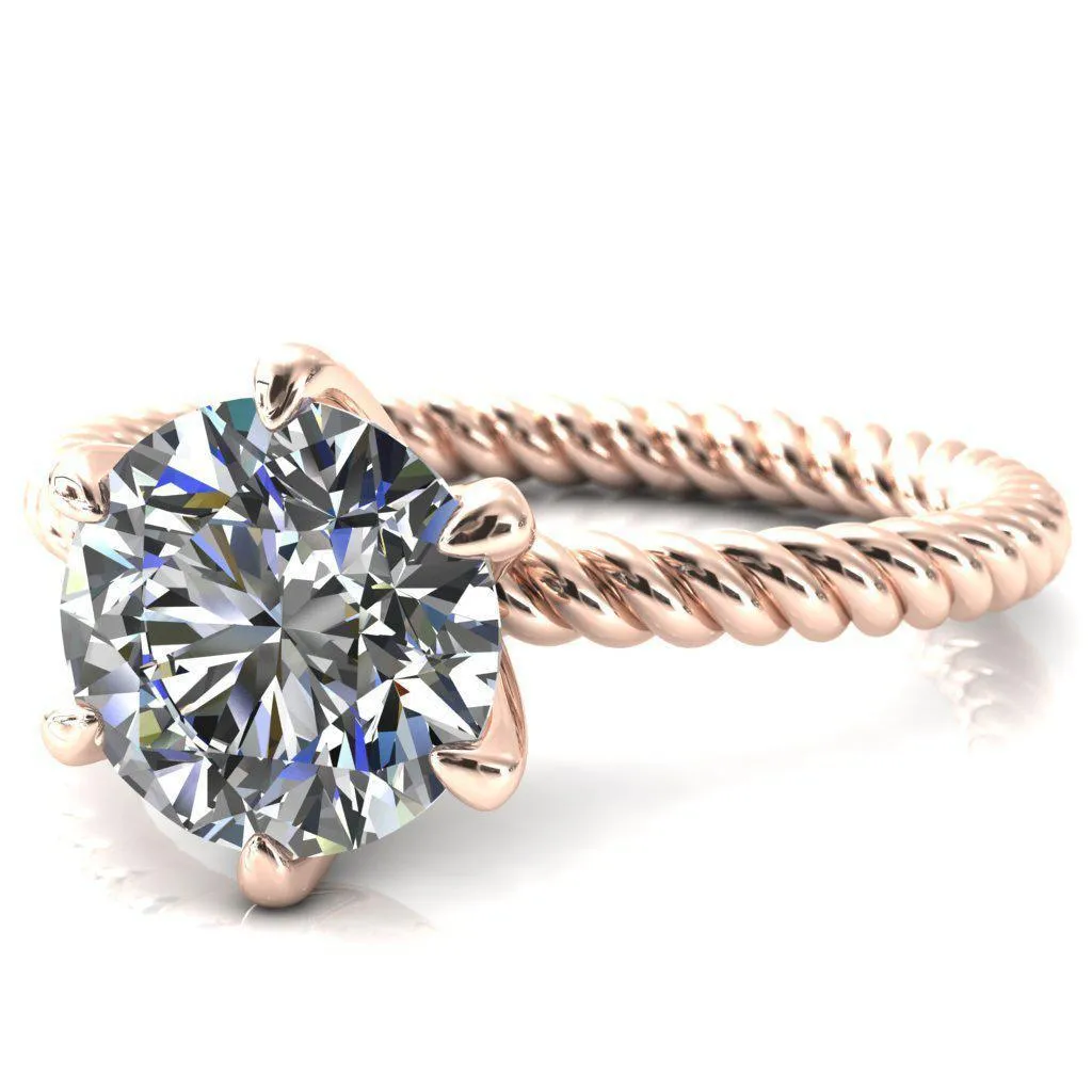 Margaret Round Center Stone Classic Rope 6 Claw Prong Solitaire Ring