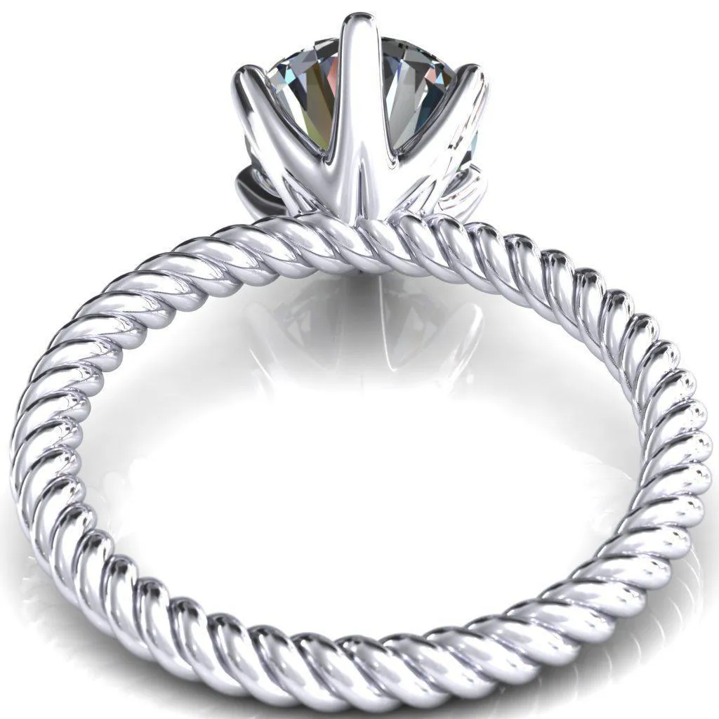 Margaret Round Center Stone Classic Rope 6 Claw Prong Solitaire Ring