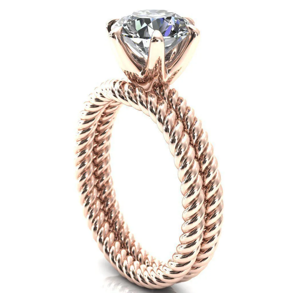 Margaret Round Center Stone Classic Rope 6 Claw Prong Solitaire Ring