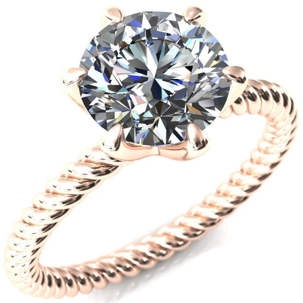 Margaret Round Center Stone Classic Rope 6 Claw Prong Solitaire Ring
