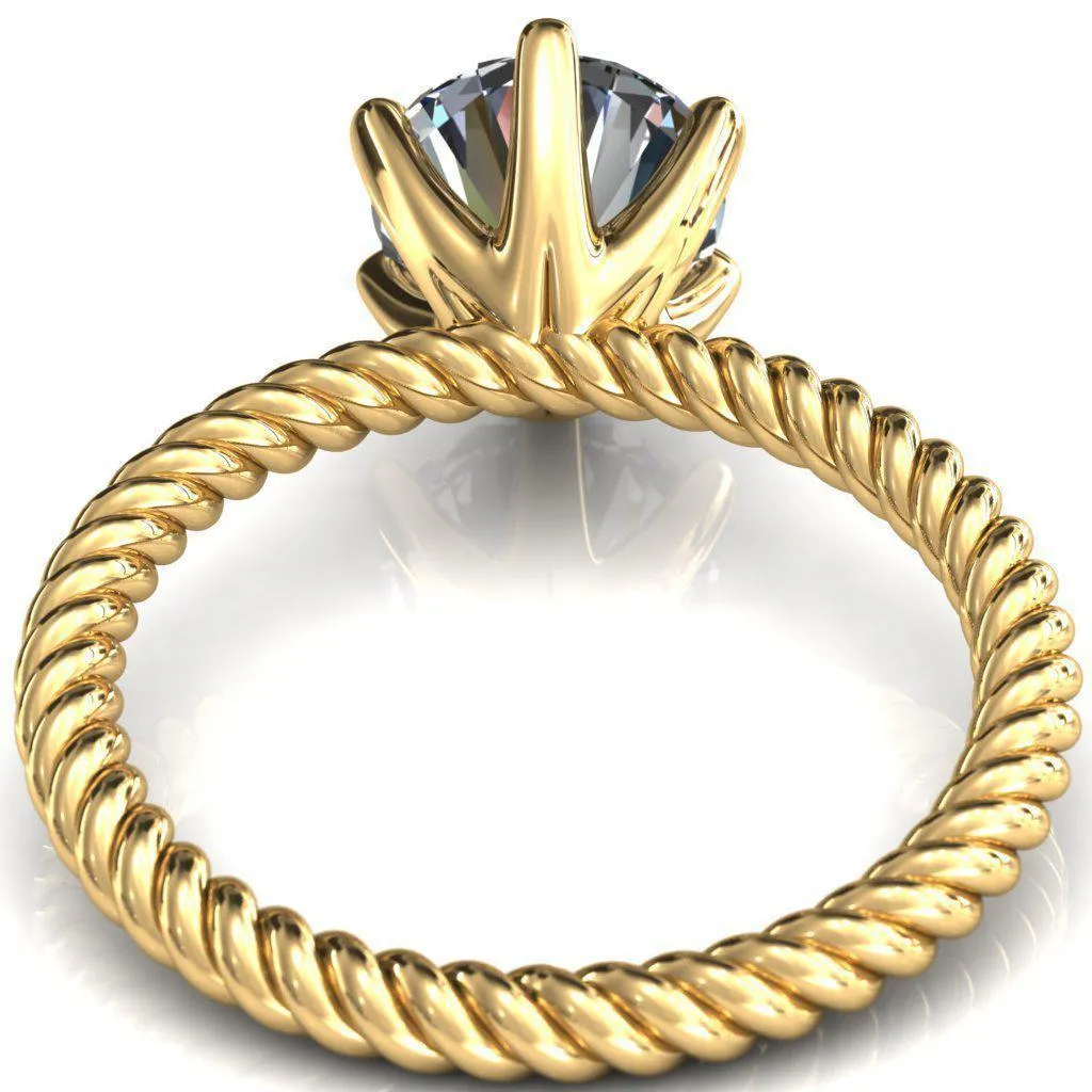 Margaret Round Center Stone Classic Rope 6 Claw Prong Solitaire Ring