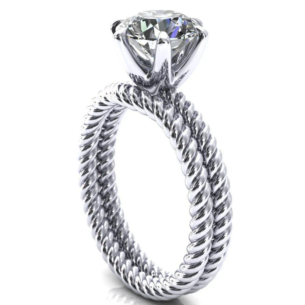 Margaret Round Center Stone Classic Rope 6 Claw Prong Solitaire Ring