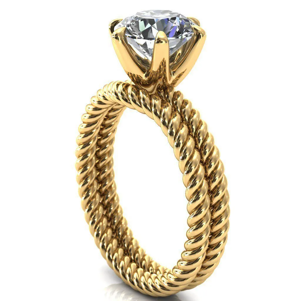 Margaret Round Center Stone Classic Rope 6 Claw Prong Solitaire Ring