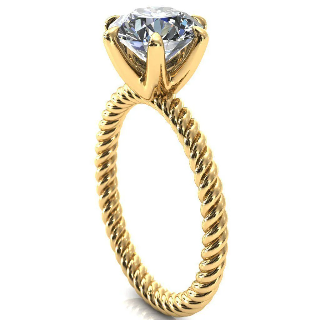 Margaret Round Center Stone Classic Rope 6 Claw Prong Solitaire Ring