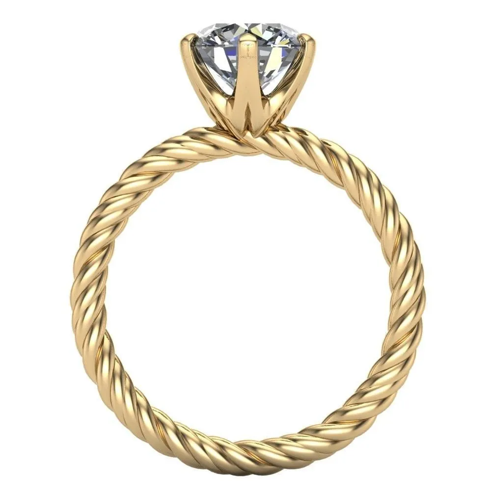 Margaret Round Center Stone Classic Rope 6 Claw Prong Solitaire Ring