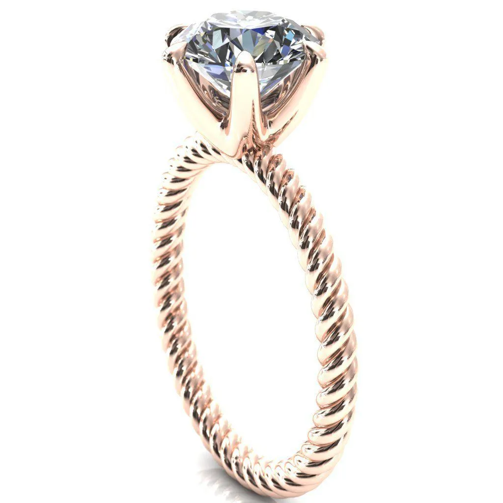 Margaret Round Center Stone Classic Rope 6 Claw Prong Solitaire Ring