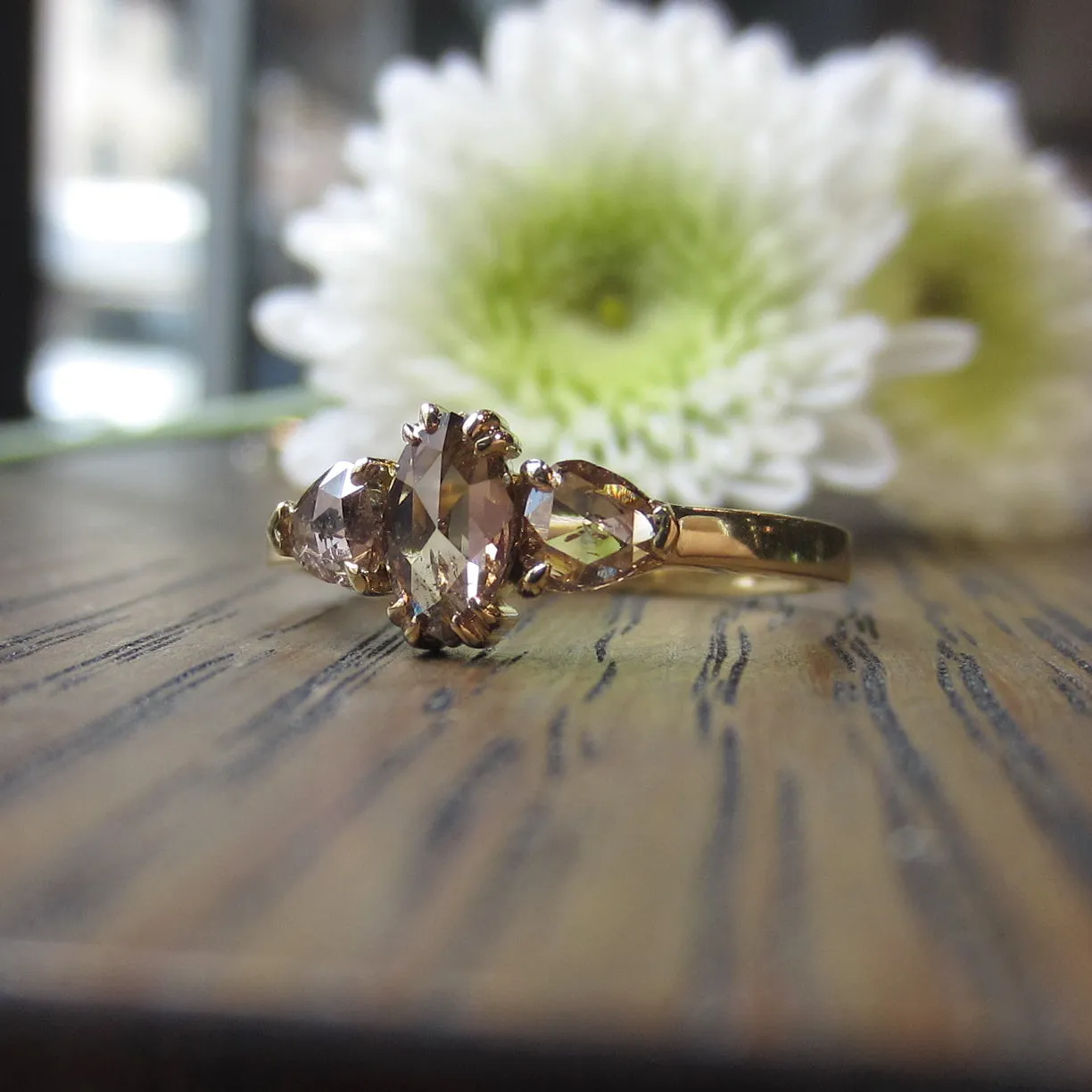 Marquise & Pear Shaped Brown Rose Cut Diamond Ring