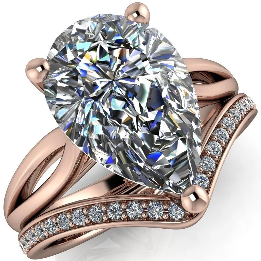 Maxwell Pear Center Stone 3 Prong Split Shank Engagement Ring