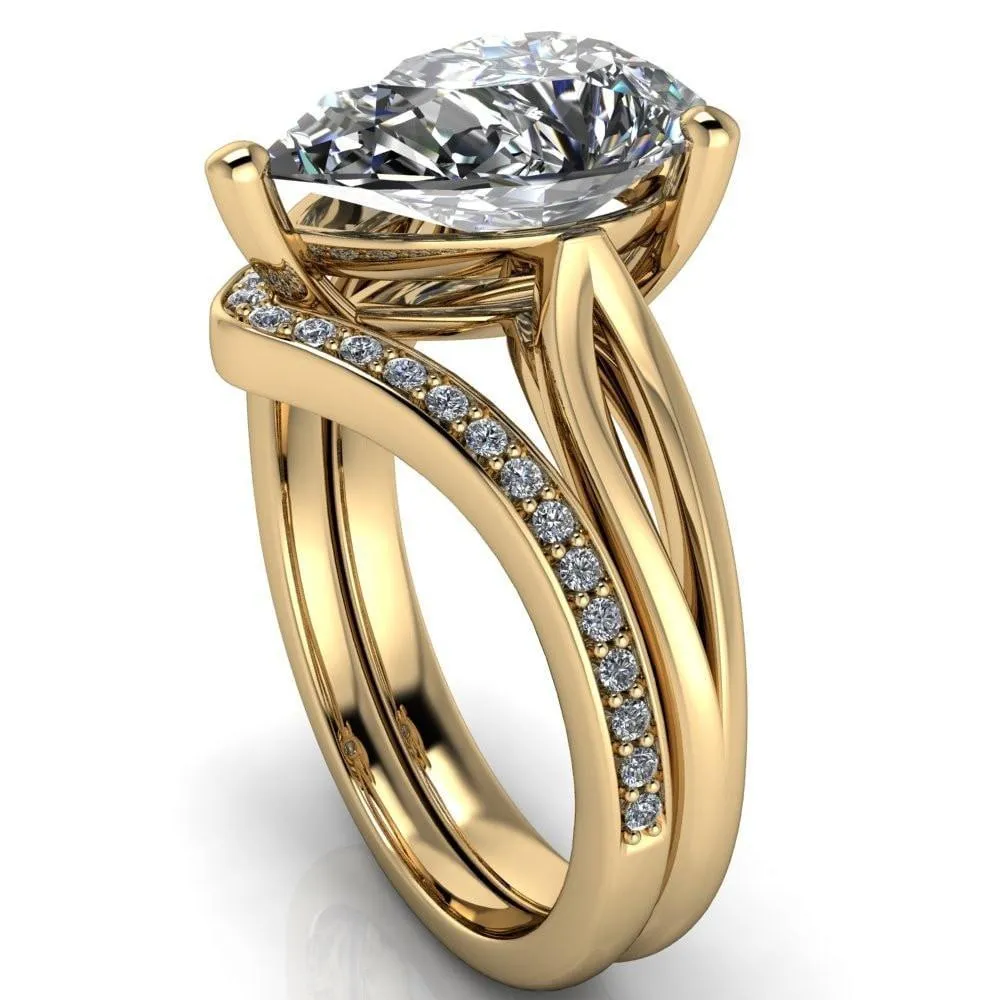 Maxwell Pear Center Stone 3 Prong Split Shank Engagement Ring