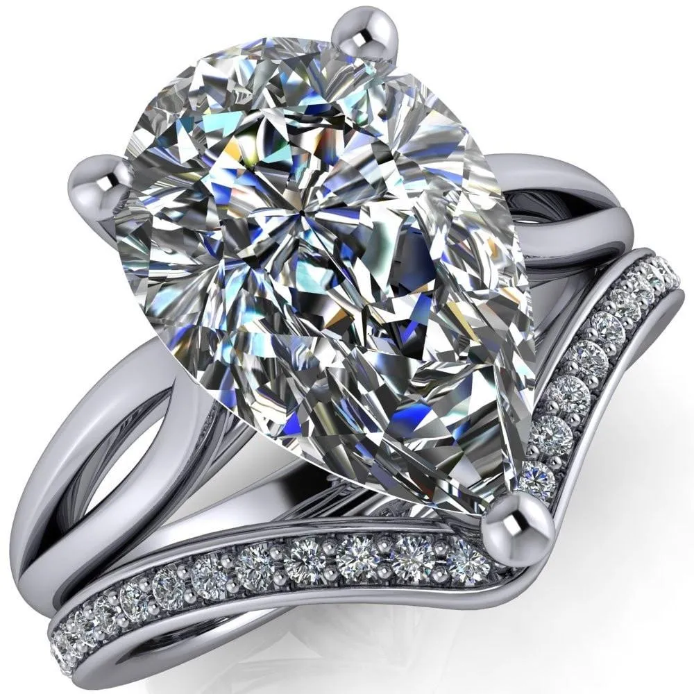 Maxwell Pear Center Stone 3 Prong Split Shank Engagement Ring