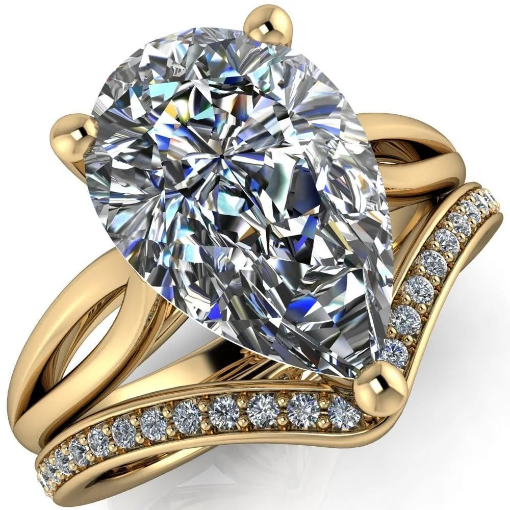 Maxwell Pear Center Stone 3 Prong Split Shank Engagement Ring