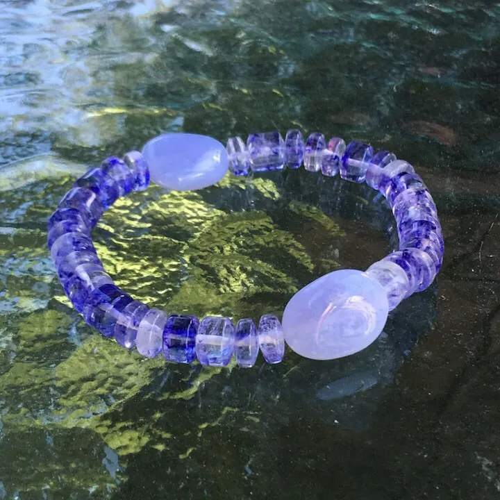 Men's Blue Quartz and Agate Gemstone Bracelet