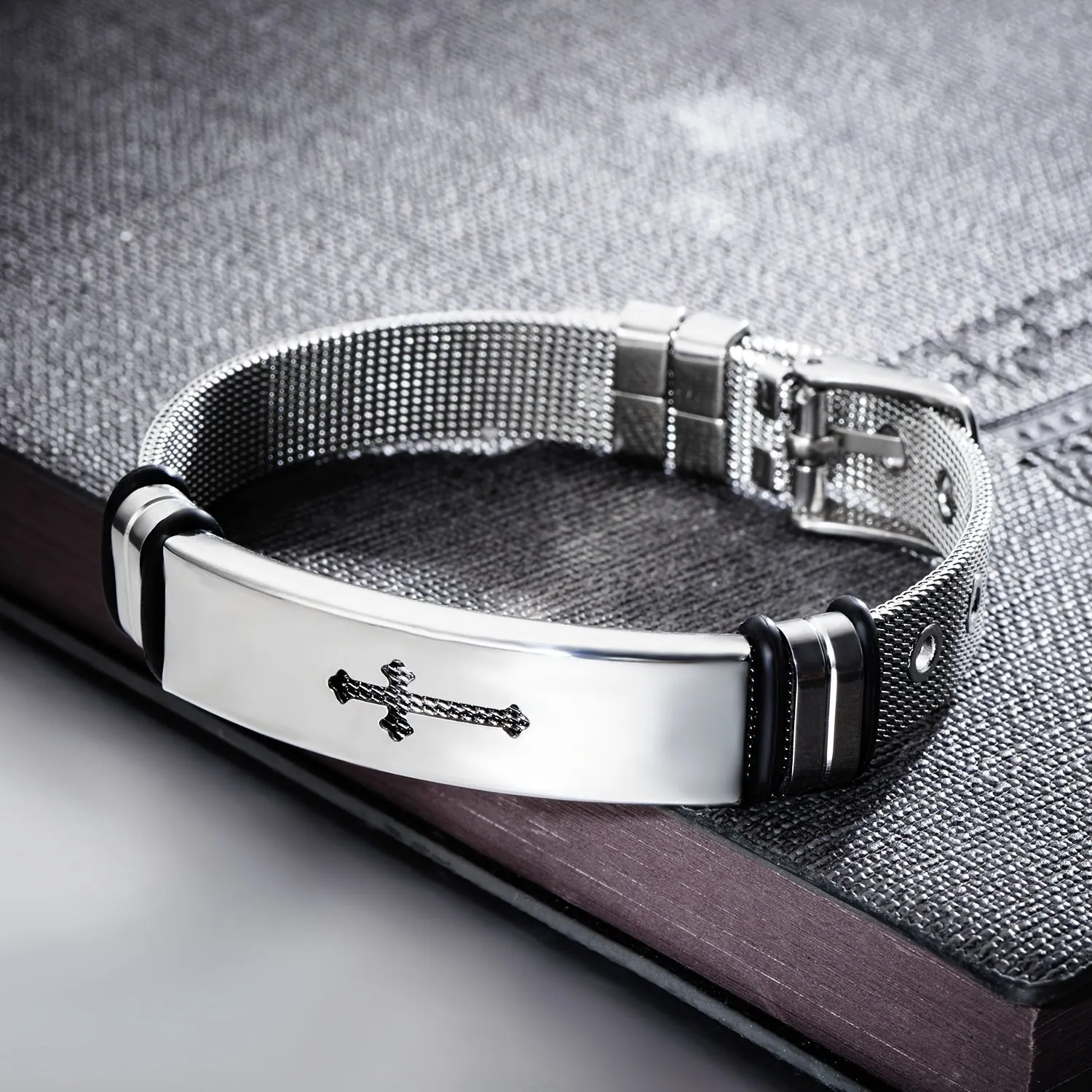 Men's Stainless Steel Cross Bangle Bracelet