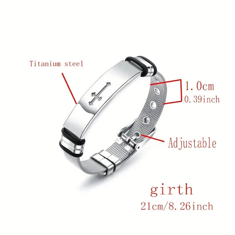 Men's Stainless Steel Cross Bangle Bracelet