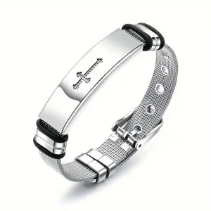 Men's Stainless Steel Cross Bangle Bracelet