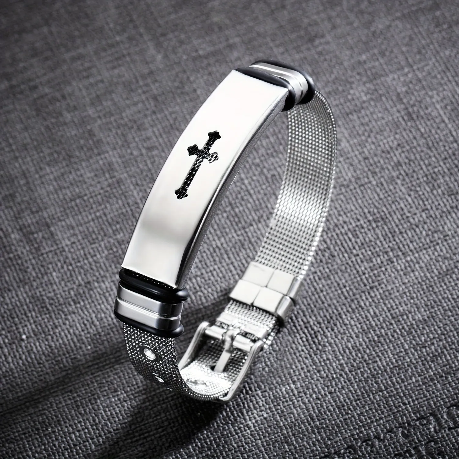 Men's Stainless Steel Cross Bangle Bracelet
