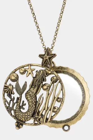 MERMAID MAGNIFYING GLASS PENDANT NECKLACE IN GOLD