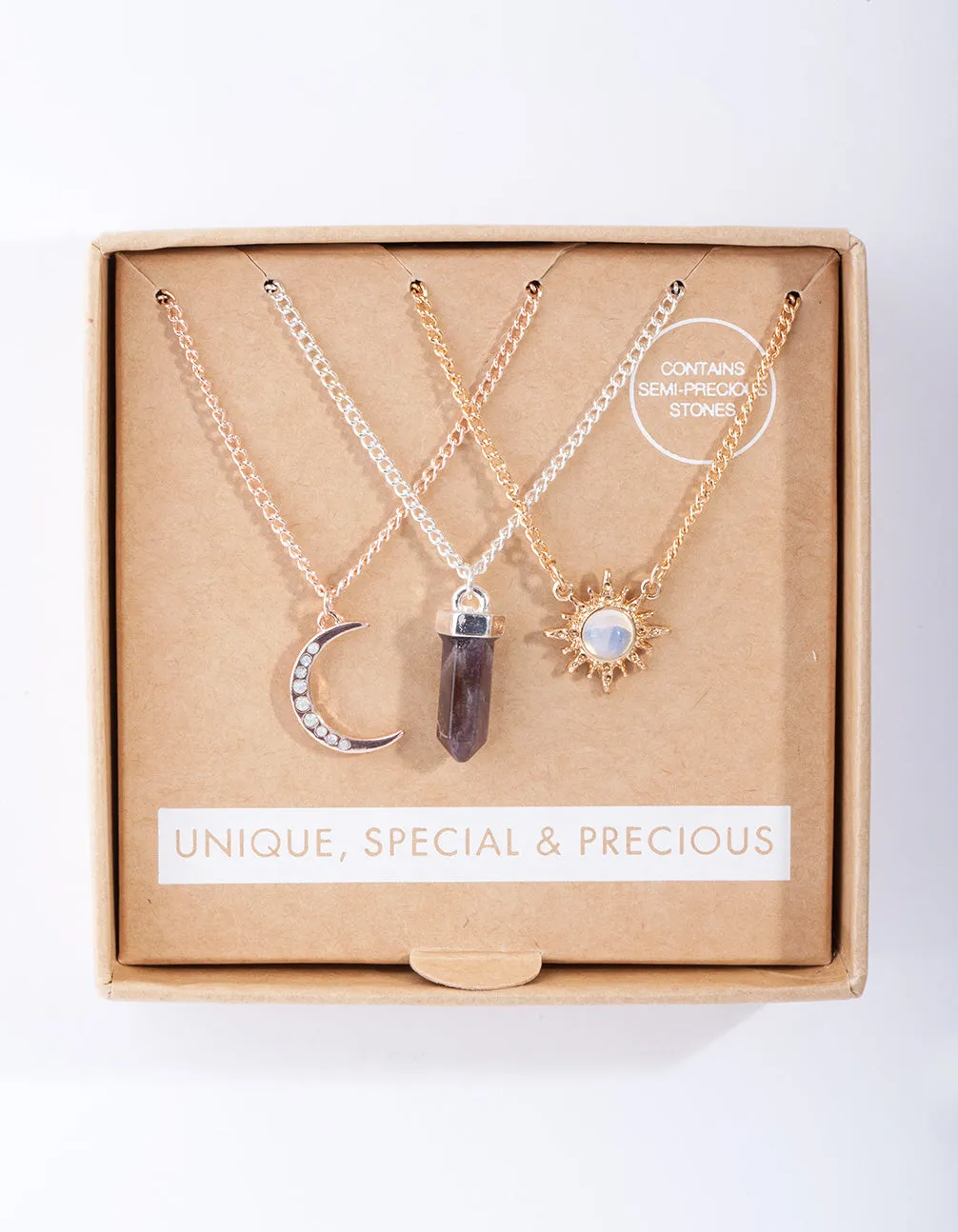 Mixed Metal Celestial Semi Precious Necklace Pack
