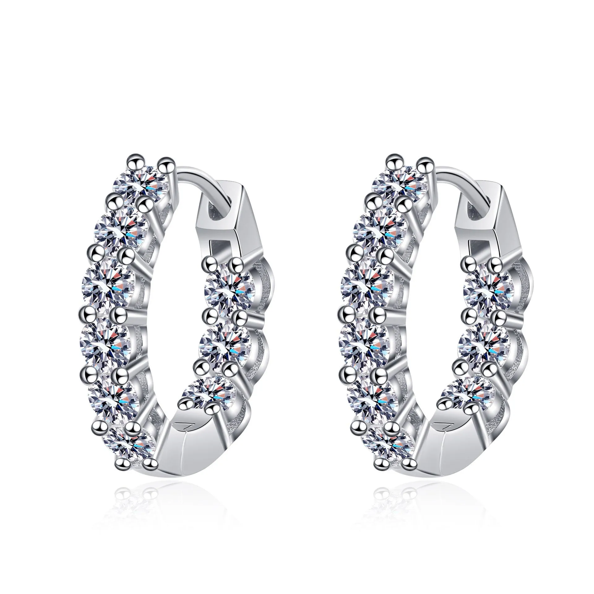 Moissanite Medium Hoop Earings, Latch Back Huggie Earring-EM037