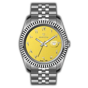 Monteva Gents Yellow Dial Watch with Arabic Numerals and Metal Band