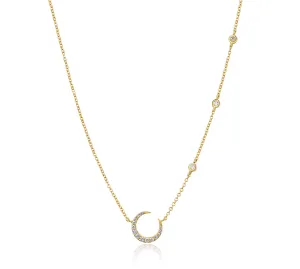 Moon Necklace with Diamond Stations in Yellow Gold