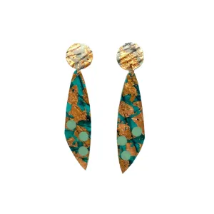 Moondrifter Sgraffito Textile Earrings in Sea Green/Rose Gold