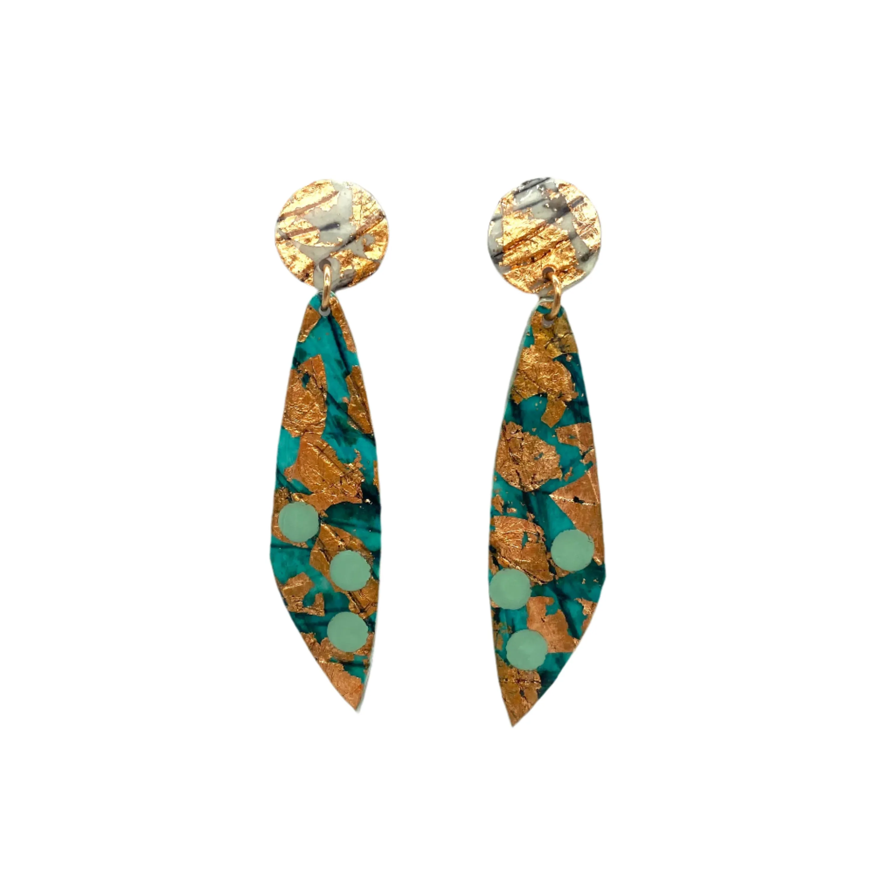 Moondrifter Sgraffito Textile Earrings in Sea Green/Rose Gold