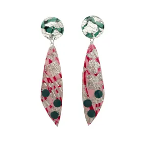 Moondrifter Sgraffito Textile Earrings in Silver/Pink/Jade