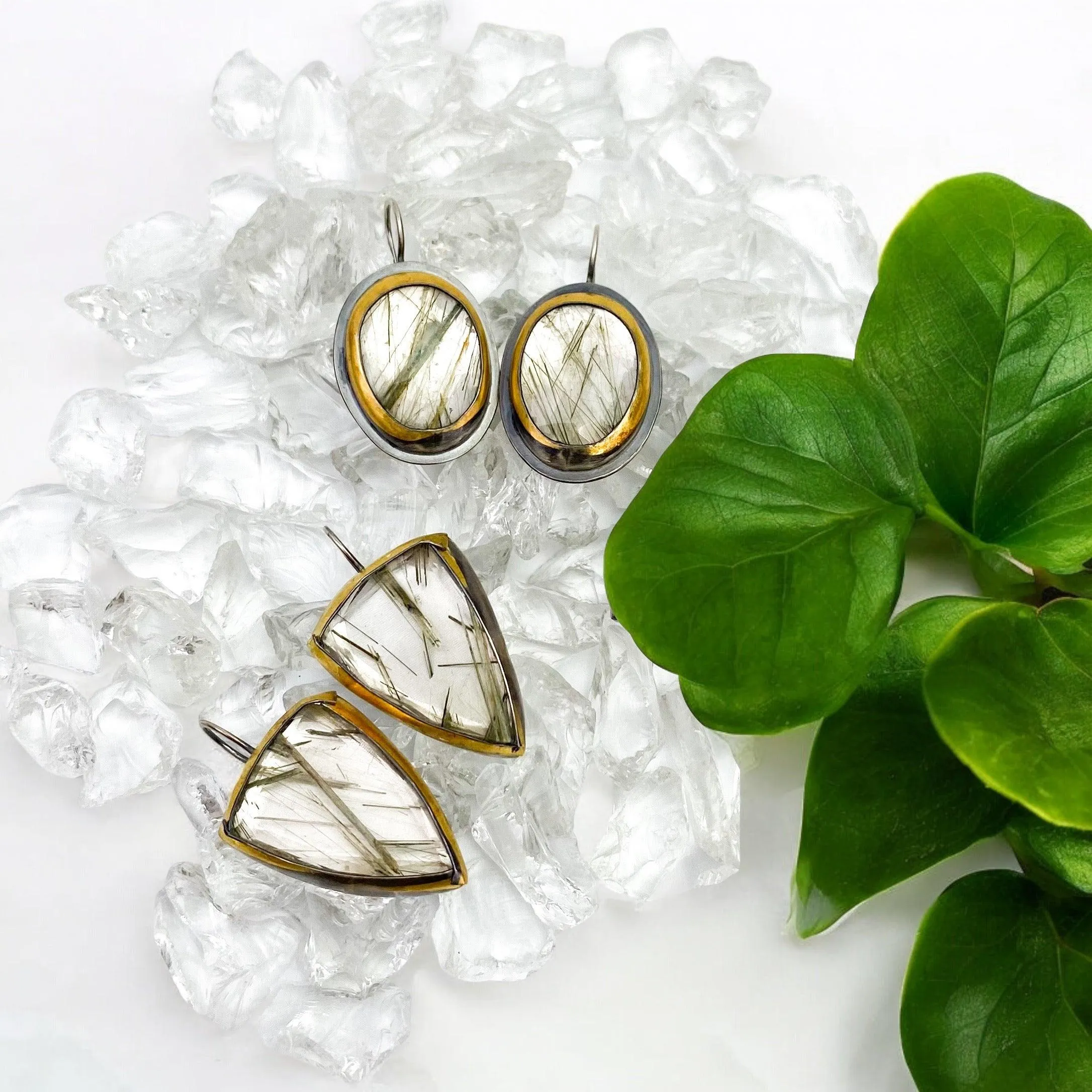 Moss Agate 24k Gold Accented Earrings