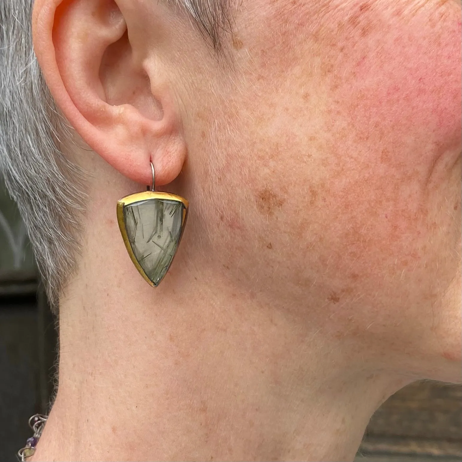 Moss Agate 24k Gold Accented Earrings