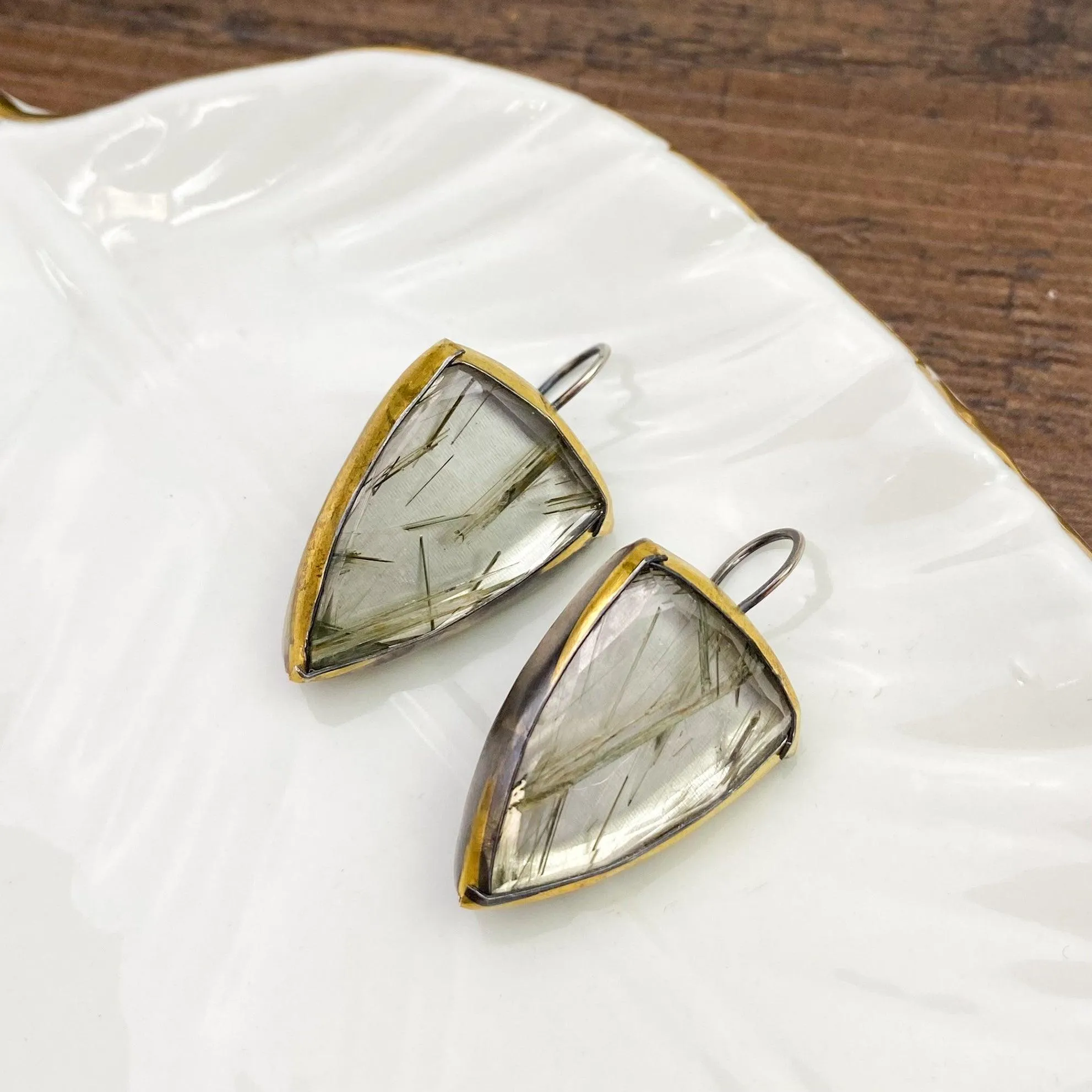 Moss Agate 24k Gold Accented Earrings