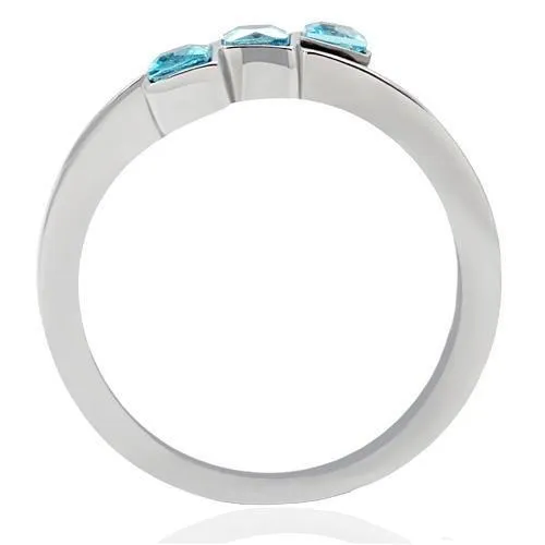 MT 081 - High polished (no plating) Stainless Steel Ring with Crystals in Sea Blue - newest -March Birthstone