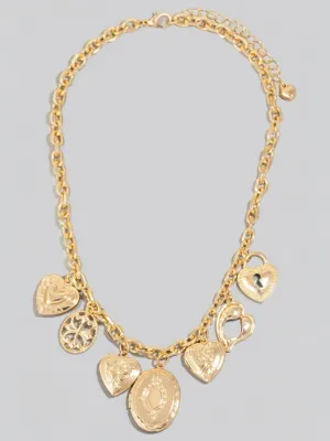Multi Intricate Heart Charms Chain Necklace