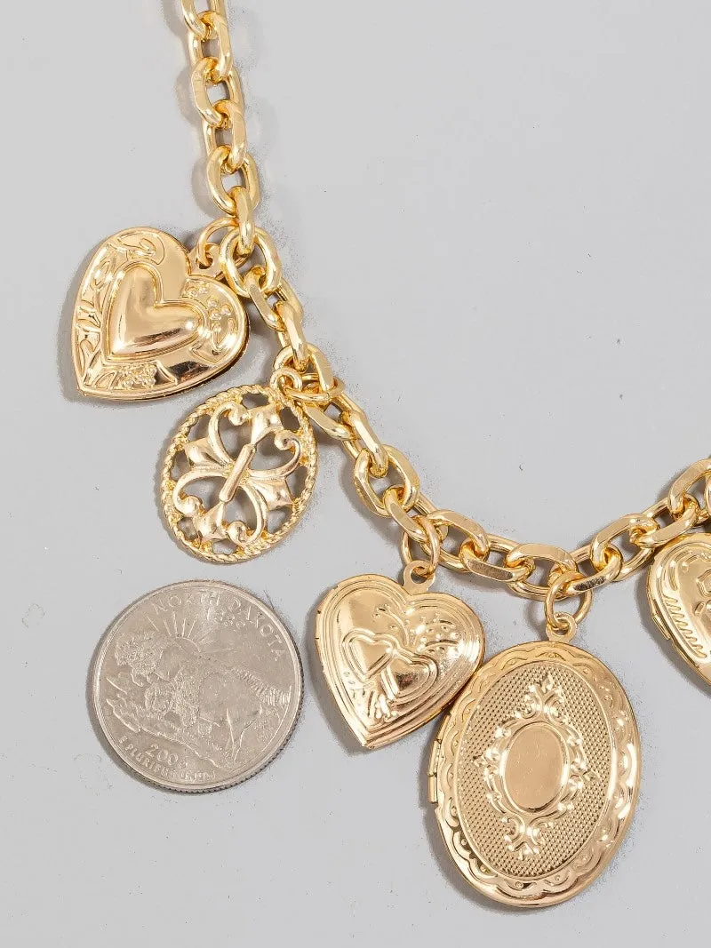 Multi Intricate Heart Charms Chain Necklace