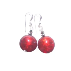 Murano Glass Large Red Disc Sterling Silver Earrings