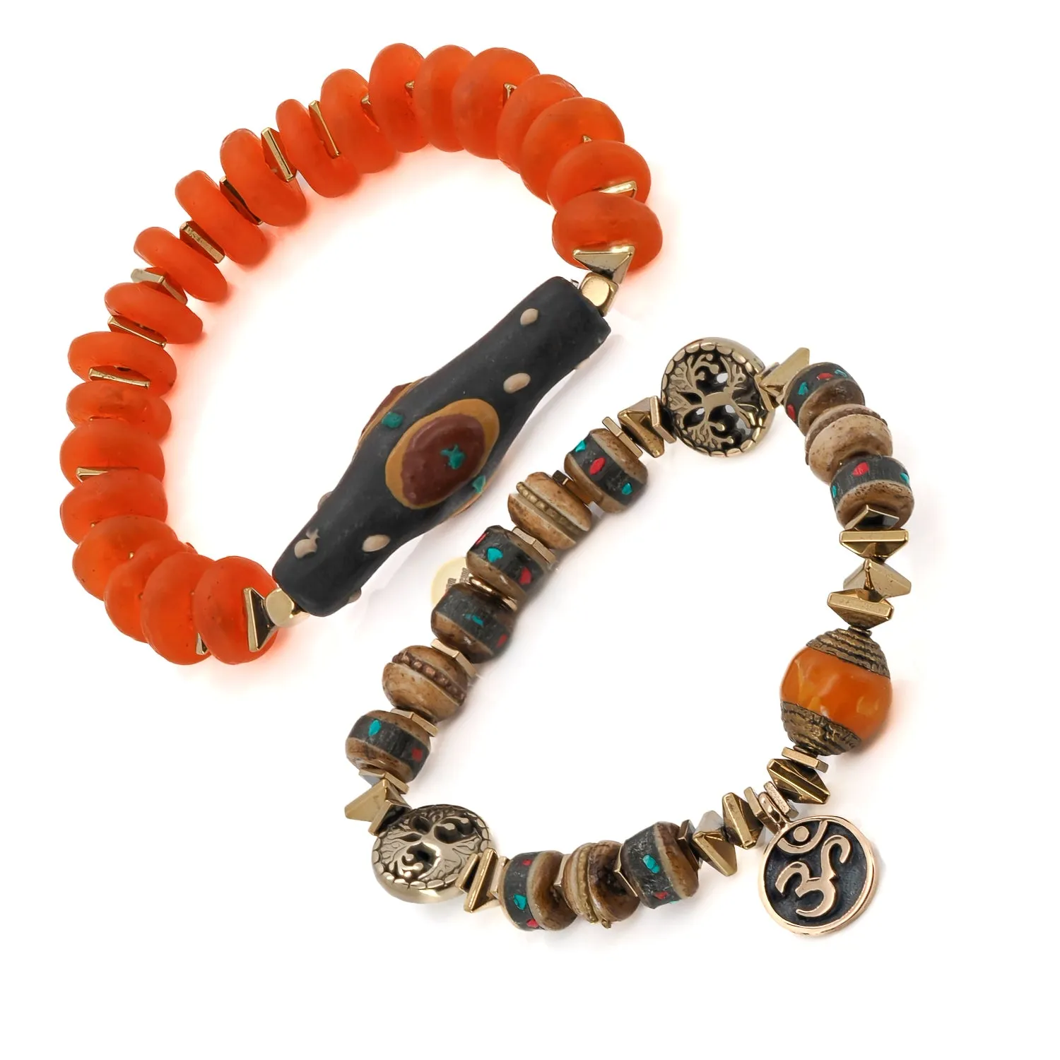 Mystic Nepal Beaded Om Charm Unique Bracelet Set