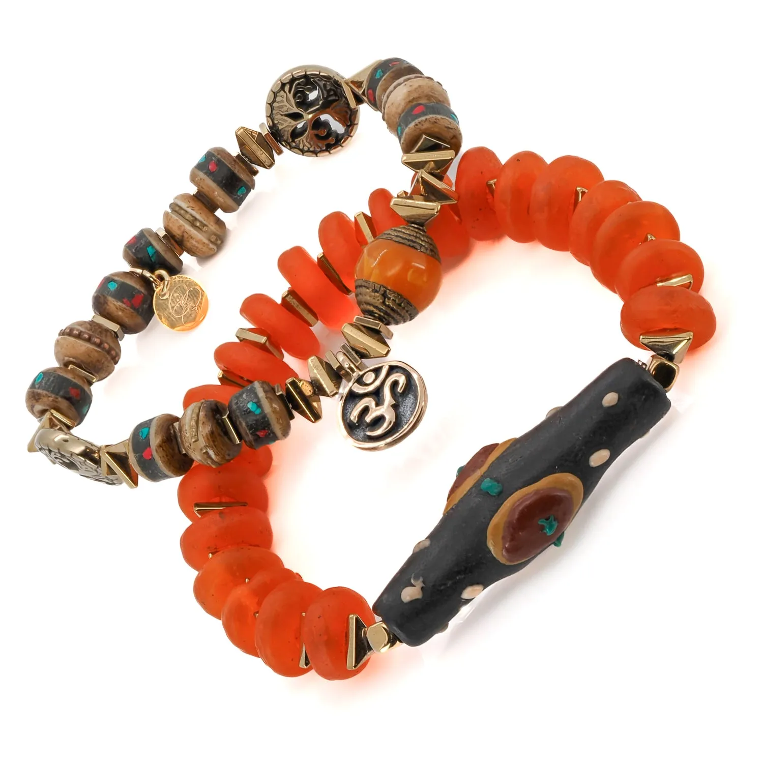 Mystic Nepal Beaded Om Charm Unique Bracelet Set
