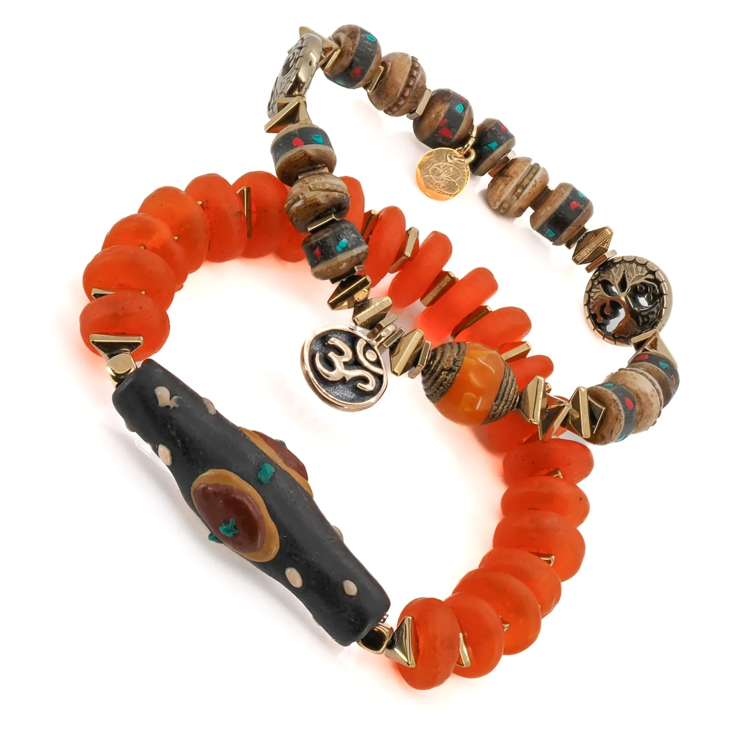 Mystic Nepal Beaded Om Charm Unique Bracelet Set