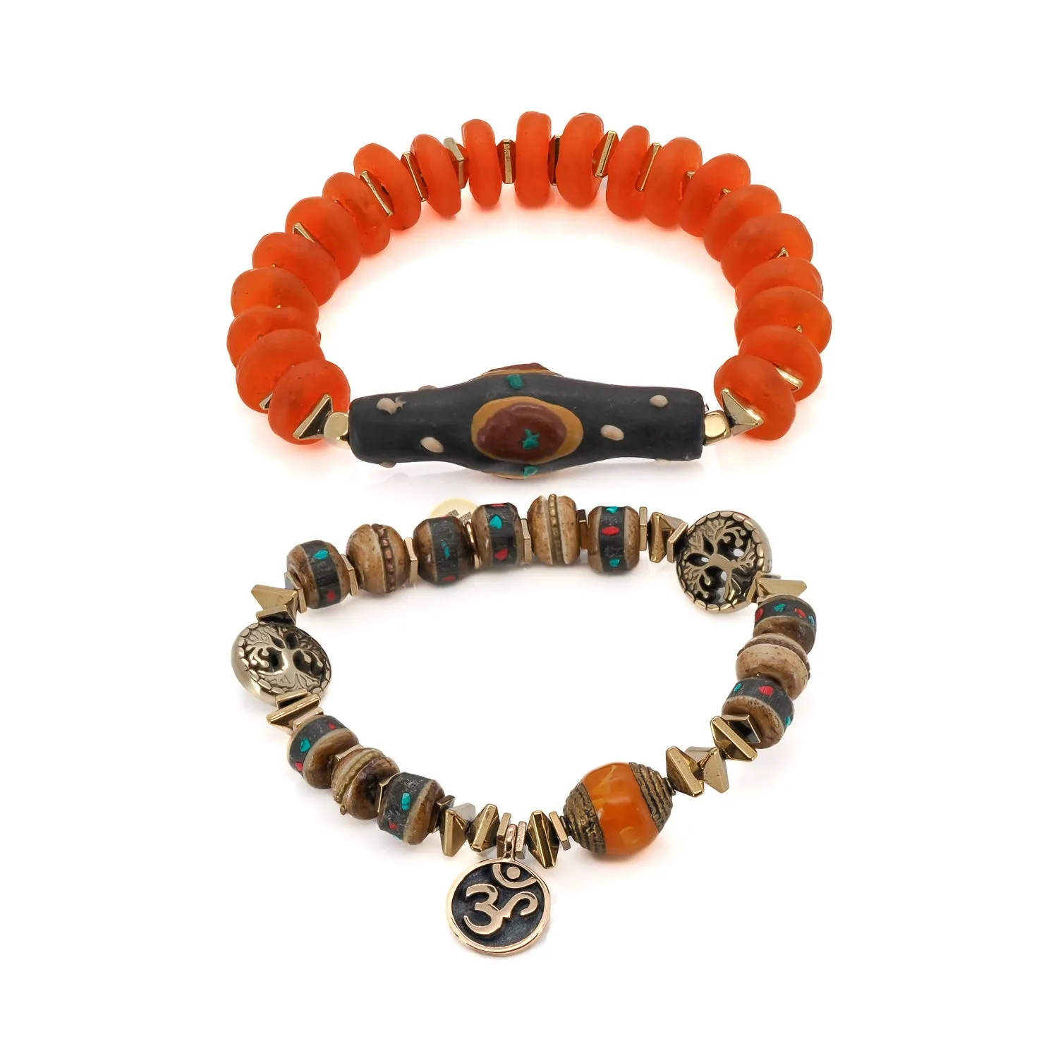 Mystic Nepal Beaded Om Charm Unique Bracelet Set
