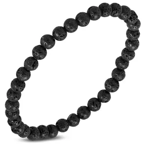 Natural Midnight Black Coral Molten Lava Rock Stone Beads Stretch Bracelet