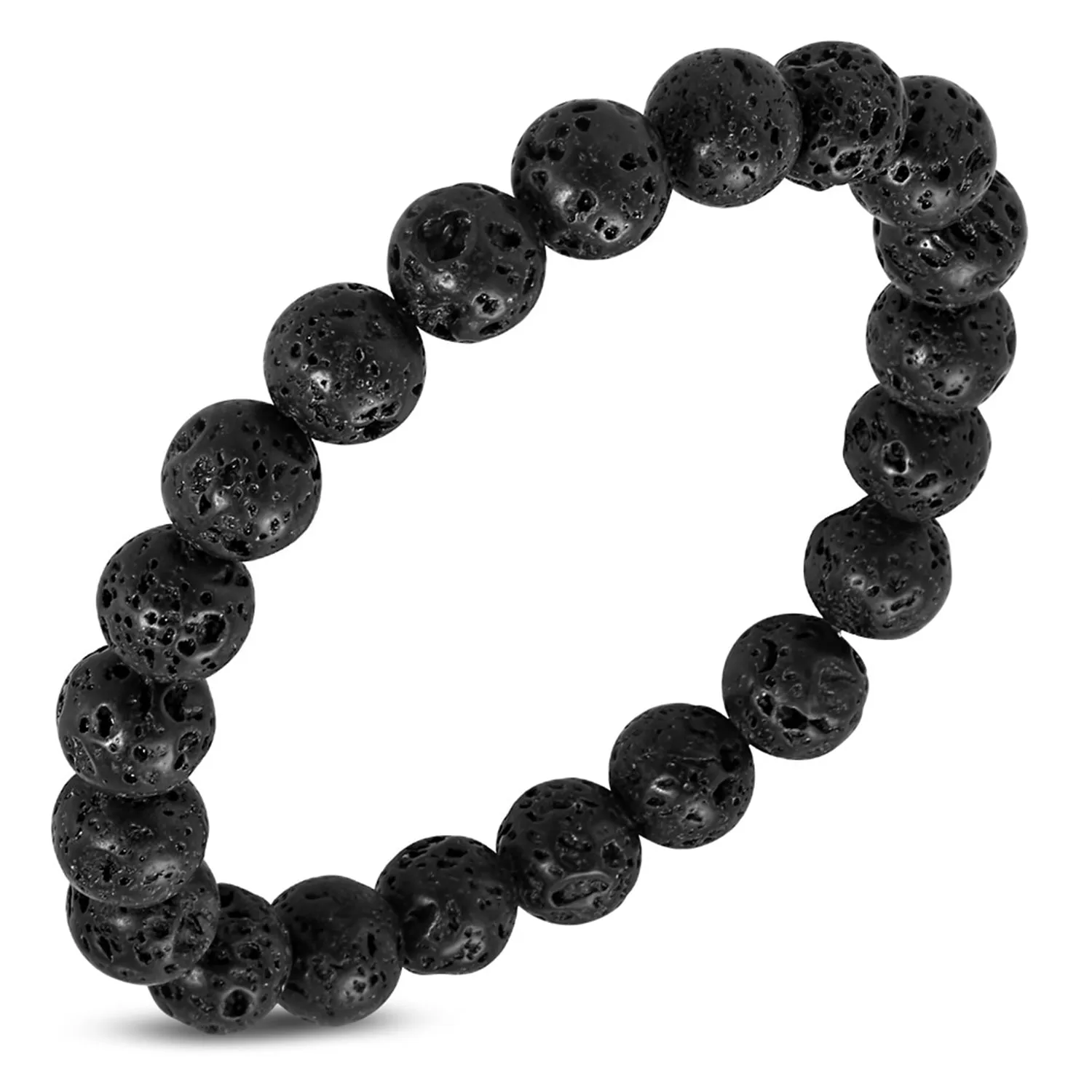 Natural Midnight Black Coral Molten Lava Rock Stone Beads Stretch Bracelet
