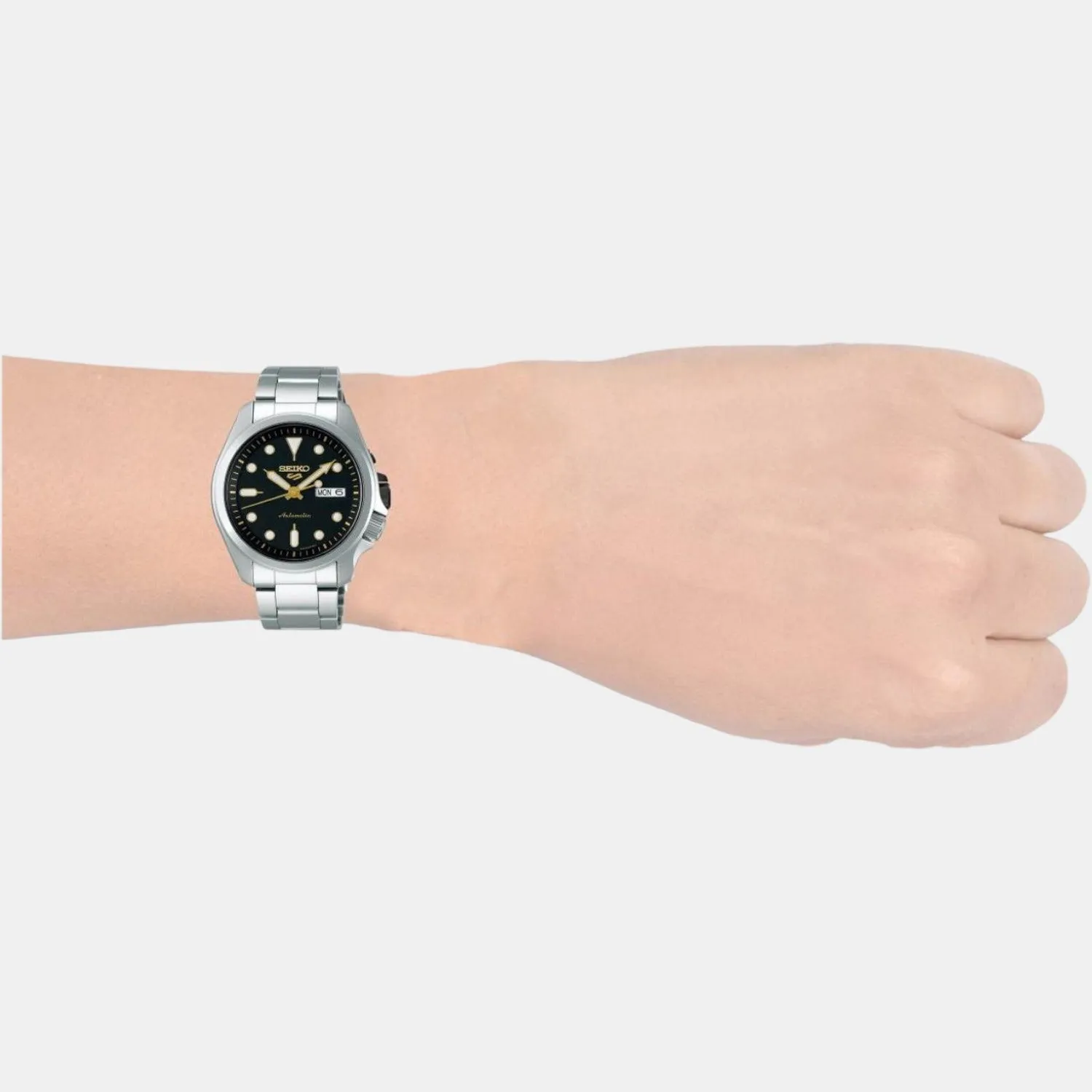 New 5 Sports Men Automatic Black Dial Analog Stainless Steel Watch SRPE57K1