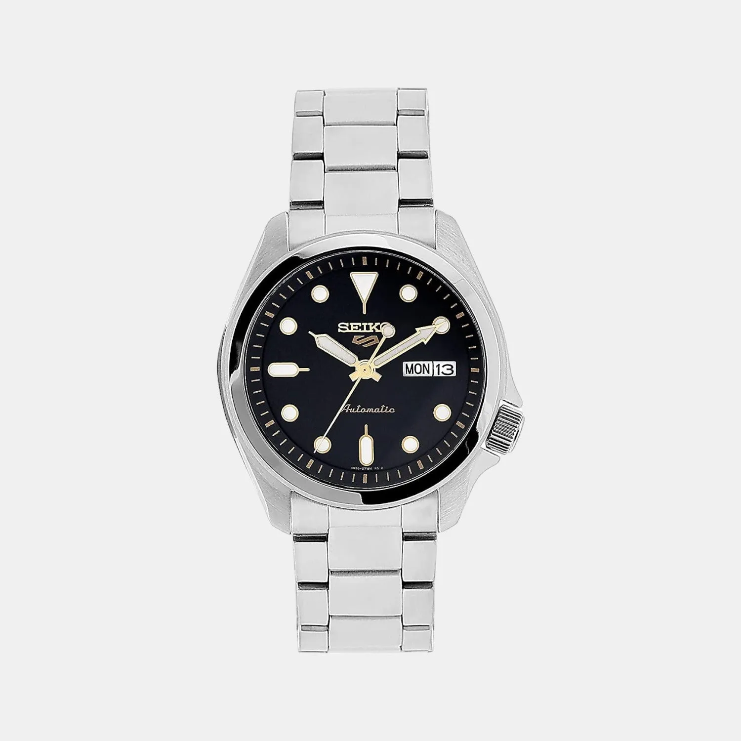 New 5 Sports Men Automatic Black Dial Analog Stainless Steel Watch SRPE57K1